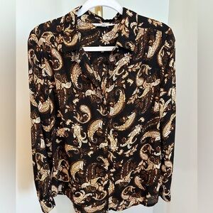 ❤️ Cleo Black and Brown Paisley Blouse Medium NWOT